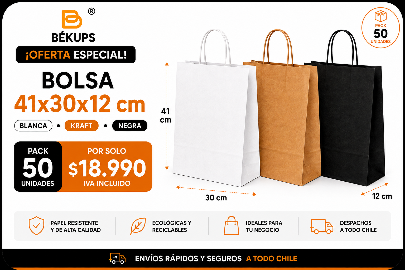 PACK FLEX BEKUPS 41x30x12 cm – 50 Unidades