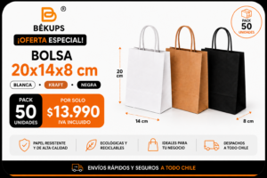 Bolsas de Papel Pack Flex 20x14x8 cm - 50 Unidades